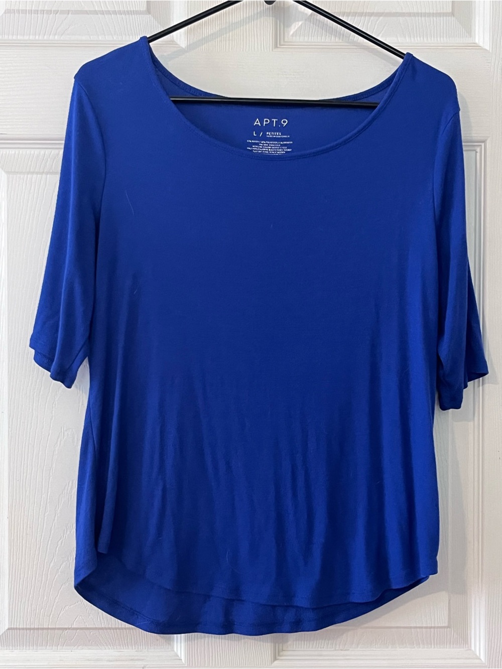 Apt. 9 Women's Elbow Sleeve Scoop Neck Top - Royal Blue Size L Petite